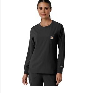 WOMEN'S FORCE CROSS-FLEX CREW NECK LONG SLEEVE SCRUB TOP NWT black